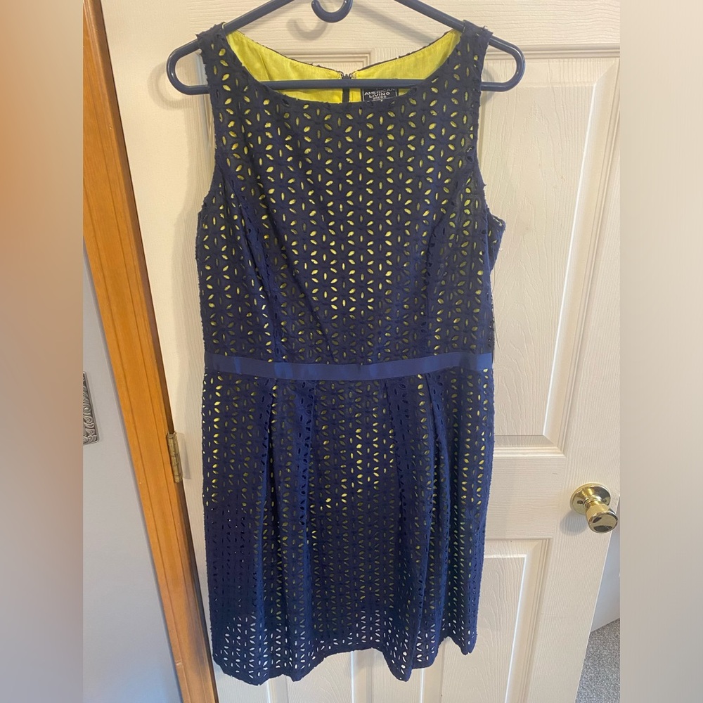 American Living navy dress with green lining